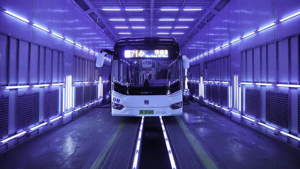Bus In China Being Sterilized with UV-C light